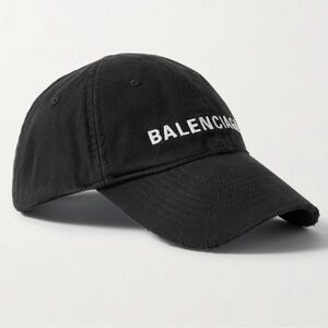 BALENCIAGA logo embroidered distressed baseball hat cap
